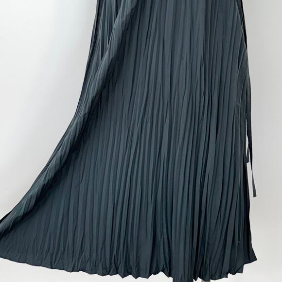 Vince Pleated Satin Cinch Waist Resort Midi Dress Tide Pool S NWOT - Picture 4 of 11